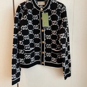Gucci Women's Monochrome Cardigan with Gold Buttons